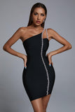 goosudu Mimia One Shoulder Chain Mini Cocktail Dress