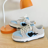 Heart Dunks  New Type Slate Shoes Haze Blue Trend Love Pattern Breathable Student Casual Sneakers Female Men