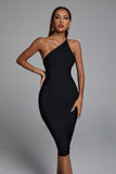 goosudu Janan One Shoulder Midi Cocktail Dress - Black