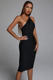 goosudu Janan One Shoulder Midi Cocktail Dress - Black