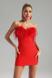 goosudu Julie Strapless Feather Mini Bandage Dress