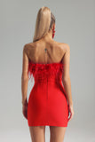 goosudu Julie Strapless Feather Mini Bandage Dress