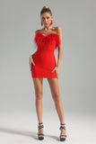 goosudu Julie Strapless Feather Mini Bandage Dress