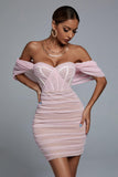 goosudu Kila Lace Off Shoulder Corset Dress - Pink