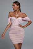 goosudu Kila Lace Off Shoulder Corset Dress - Pink