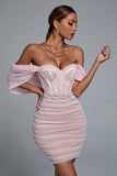 goosudu Kila Lace Off Shoulder Corset Dress - Pink