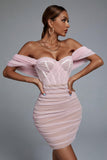 goosudu Kila Lace Off Shoulder Corset Dress - Pink