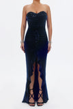 goosudu Kristin Sequins Velvet Dress-Blue