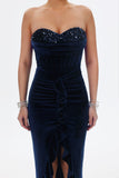 goosudu Kristin Sequins Velvet Dress-Blue