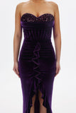 goosudu Kristin Sequins Velvet Dress-Purple