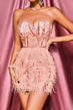 goosudu Lalia Pink Sequin Feather Mini Dress