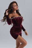 goosudu Maeva Long Sleeve Cystal Trim Corset Dress - Wine