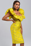 goosudu Jacquard Off Shoulder Midi Dress - Yellow