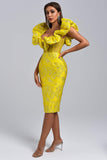 goosudu Jacquard Off Shoulder Midi Dress - Yellow