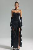 goosudu Melissa Strapless Flounced Maxi Dress-Black