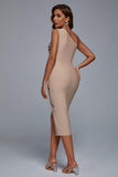 goosudu Naku One Shoulder Slit Midi Bandage Dress