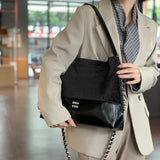GOOSUDU 2025 New large-capacity versatile tote bag trendy premium bucket bag soft leather chain single shoulder oblique span bag