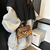 GOOSUDU 2025 Retro leopard print handbag women's popular new trend fashion Kelly bag niche high-end versatile shoulder women's bag