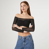GOOSUDU 2025 AC008 summer New   independent station popular women's clothing one-word collar perspective chest wrap short top