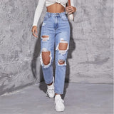 GOOSUDU EBay Ripped Jeans for Women  New HOTan and NEWn Fashion Water Washed Hole High Waist Straight-Leg Pants