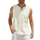 GOOSUDU Cross-Border  Hot Sale New Men's Vest Shirt Lace-up Fashion Solid Color Cotton Linen Short Sleeve T-shirt