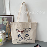 HOTan and NEWn Style Big Bag Ins Women's Canvas Bag Simple Student Cloth Bag Shoulder Bag Ulzzang Big Bag One Piece Dropshipping