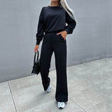 GOOSUDU New crew neck sweater top casual trousers two-piece set women's 2025 style new women's sweater set basic