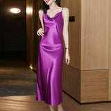 Sexy Sling Dress Women's 2023 Summer plus Size Silk Satin Dress Can Be Outer Wear Inner Wear Mid-Length Overknee A- line Skirt