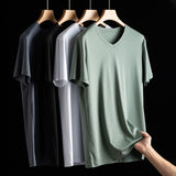 GOOSUDU Summer  Men's Silk Cool Feeling Loose and Simple Mulberry Silk Mercerized Cotton Short Sleeve T-shirt Basic Style round Neck Summer