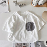 Boy's Short-Sleeved T-shirt Summer Loose round Neck White Hip Hop Casual Printing Tide Summer Children Baby's Top Men