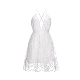 2023 Summer New European and American Sexy Deep V-neck Backless Suspender Dress  Lace Beach Dress