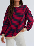 GOOSUDU New  2025 style clothing autumn and winter new round neck contrasting top striped loose long-sleeved fashion sweater