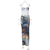 GOOSUDU Hot trade New Popular, 2025 and popular autumn new smudge printing personalized pleated top slim strap skirt set