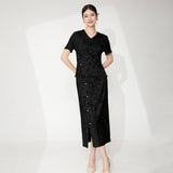 2025 Guofeng women's clothing high-end suit, retro button-up new Chinese T-shirt, short-sleeved hip-wrapped skirt, pleated two-piece set