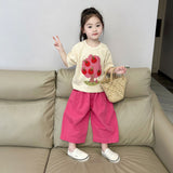 Spring and Summer Girls' Short-Sleeved Suit Children's Fashionable Stylish Sports Casual Two-Piece Suit Baby Online Red Clothes