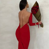 GOOSUDU 2025  hot-selling new solid color sexy backless pleated long temperament slim dress  wholesale