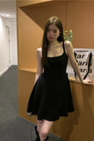 Black Camisole Dress Women's Summer Square Collar Retro  High-Grade A- line Skirt Temperament Waist-Controlled Skirt