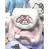 Cute Plush Flip New Winter Sweet Backpack Hello Kitty Melody Clow M Backpack Large Capacity Schoolbag