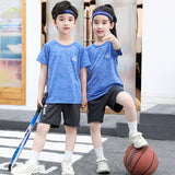 Summer Children's Short-Sleeved Suit T-shirt Boys and Girls Sportswear Thin Quick Drying Clothes Medium and Large Children's Shorts Two-Piece Set