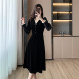 2025 spring clothes new  Hepburn style black dress children rich little daughter fragrant style inner long dress