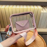 GOOSUDU 2025 transparent bag fashion women's bag  new wide shoulder strap small square bag PVC shoulder messenger bag mobile phone bag