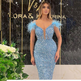 2025New spring and summer new  women's clothing deep V sequins sexy evening dress feather sequins sleeveless dress long dress