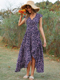 popular Summer Bohemian Beach Vacation Dress Man Cotton Printed V-Neck Strap Slim Fit Dress
