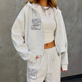 casual sports suit women's spring and autumn new loose leisure basic label printed sweater suit