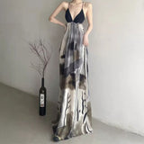 2025 Spring and summer popular new fashion temperament thin cold elegant ink Dunhuang suspender casual dress