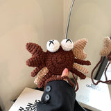 GOOSUDU 2025 Children's wool knitted bag popular new cartoon little crab girl change messenger bag girl baby shoulder bag