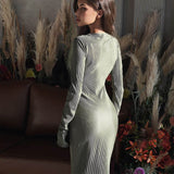 ANTMVS2025 crumpled long tight dress women's  autumn new solid color round neck long sleeve long dress