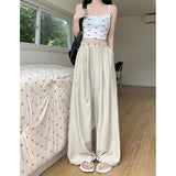 GOOSUDU Summer New Korean Style Loose Relaxed Casual Pants Women's Ice Silk Cool Drawstring Loose Wide Leg Pants