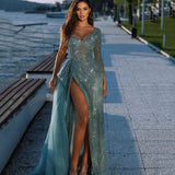 2025New spring and summer new  women's clothing banquet evening dress dress, sequined split-ended host party dress