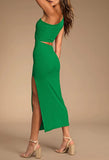 2023 European and American  New Women's Summer One Shoulder Sleeveless Hollow out Side Slit Tight Extra Long Dress